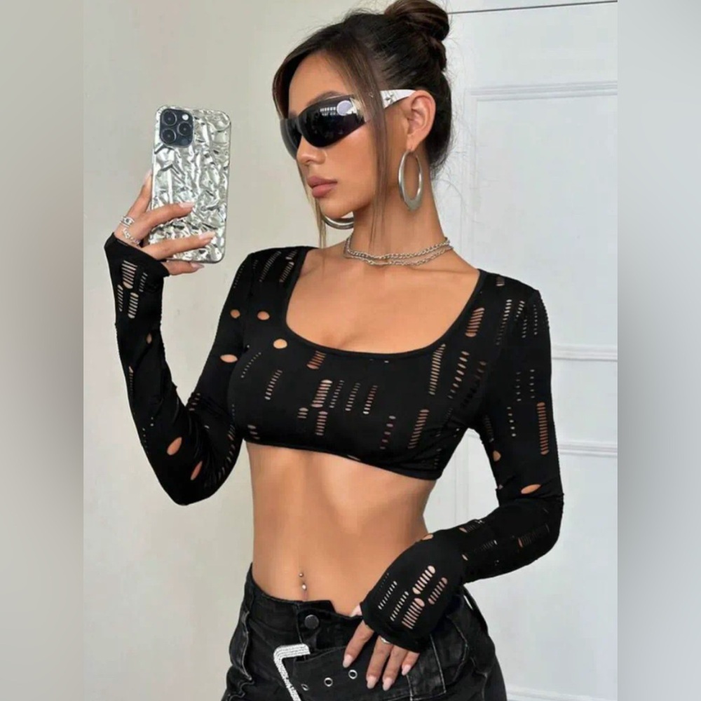 Stylish Black Cut-Out Crop Top